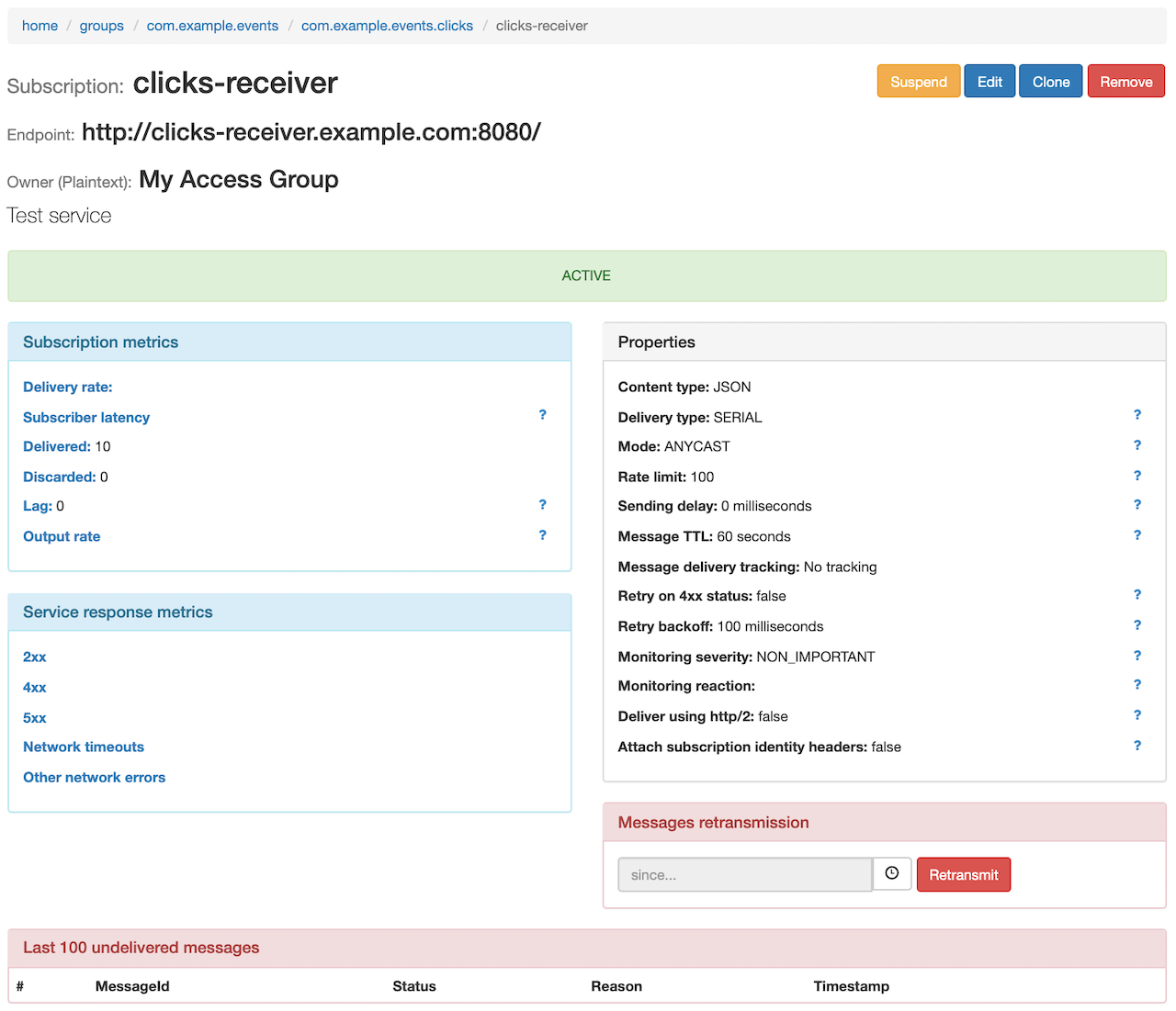 Hermes console subscription view