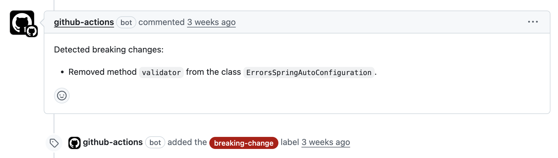 GitHub workflow detecting breaking changes