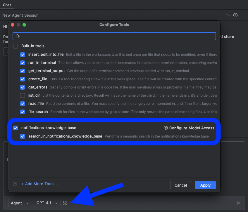 Copilot tool configuration dialog