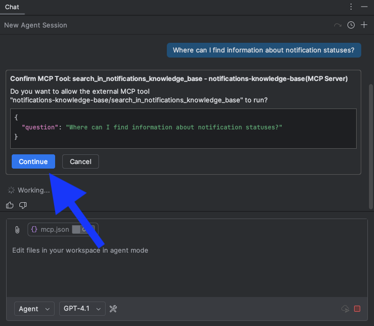Copilot asks for confirmation before running tool