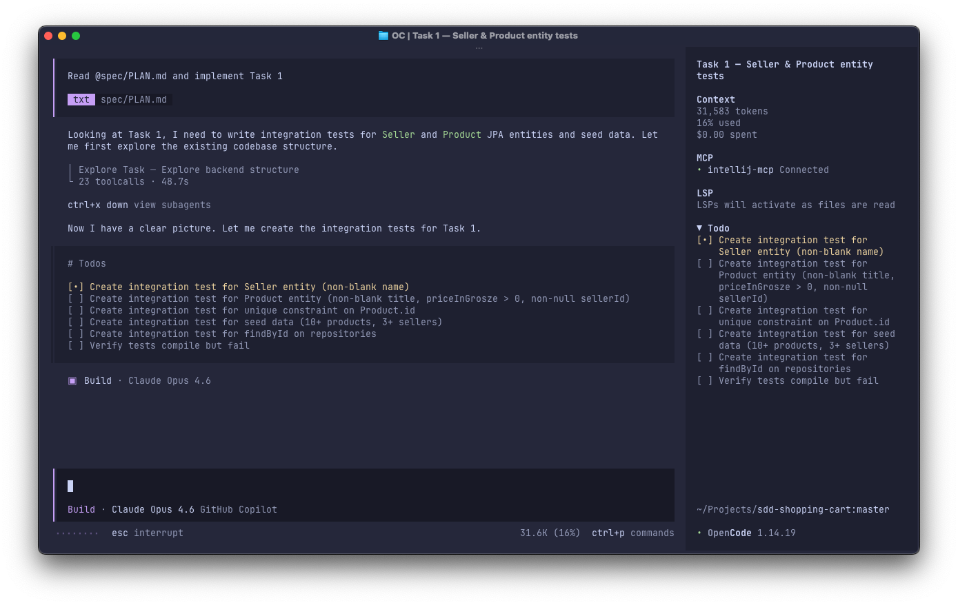 Implementing the execution plan in OpenCode