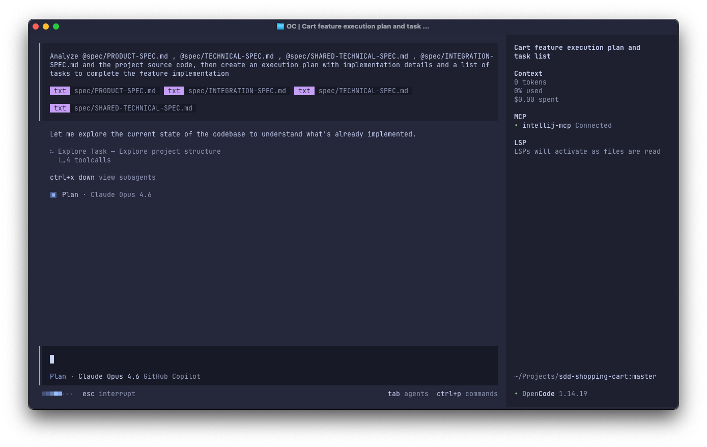 Creating the execution plan in OpenCode