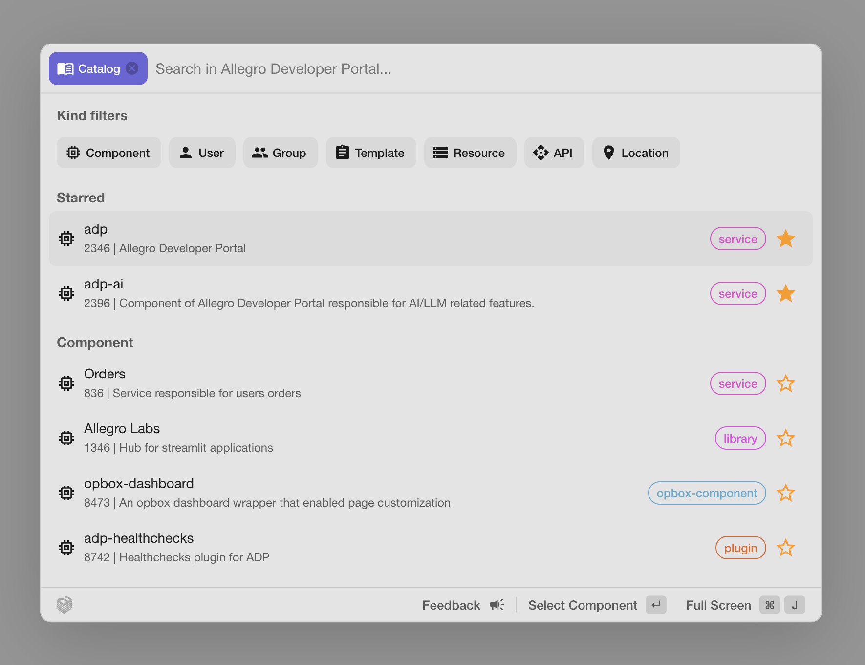 Commander catalog search view