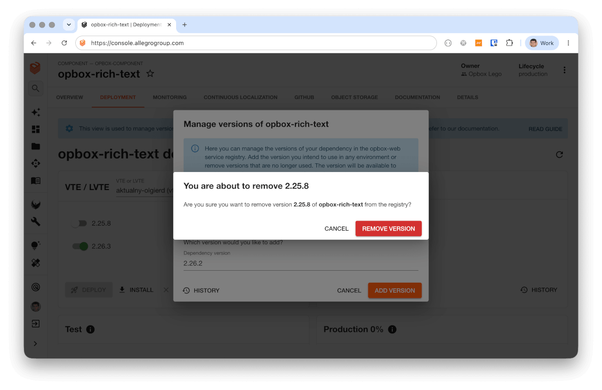 Remove version confirmation
