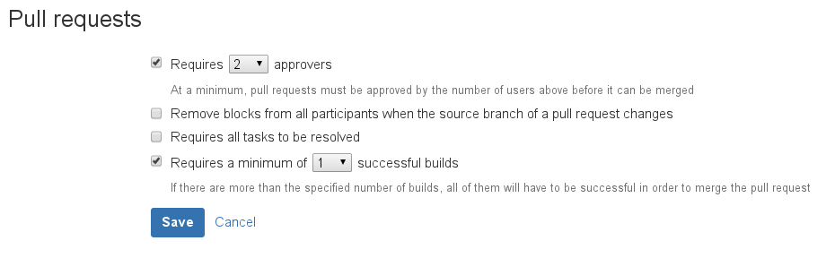 Some conventions, like the required number of approvers, can be configured in Bitbucket